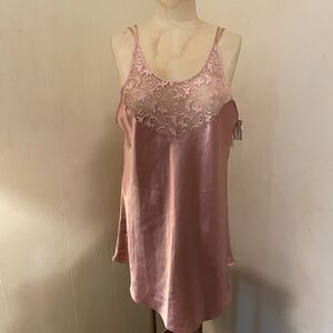 Vintage 80s SECRET TREASURES Satin Lace CHEMISE Bridal Rose xl nwt